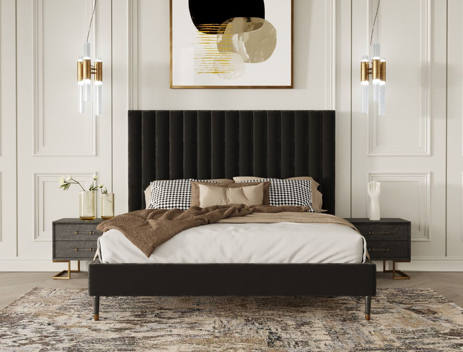VIG Furniture - Modrest Hemlock Howard- Modern Dark Grey Velvet and Shagreen Grey Eastern King Bedroom Set - VGKKB606-GRY-H-SET-EK