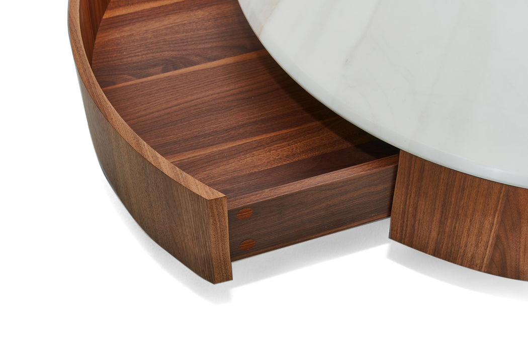 VIG Furniture - Nova Domus Hilton- Modern Walnut and White Marble Round Coffee Table - VGHB-400E-W - GreatFurnitureDeal
