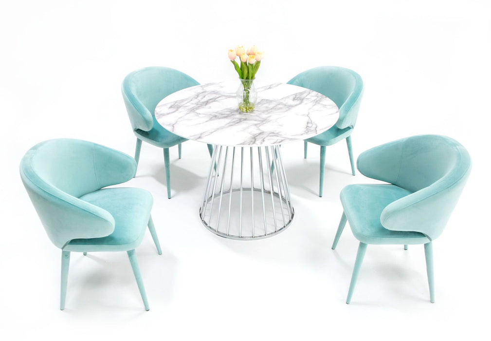 VIG Furniture - Modrest Holly Modern White and Silver Round Dining Table - VGFH-0257012-WC-WHT-DT - GreatFurnitureDeal