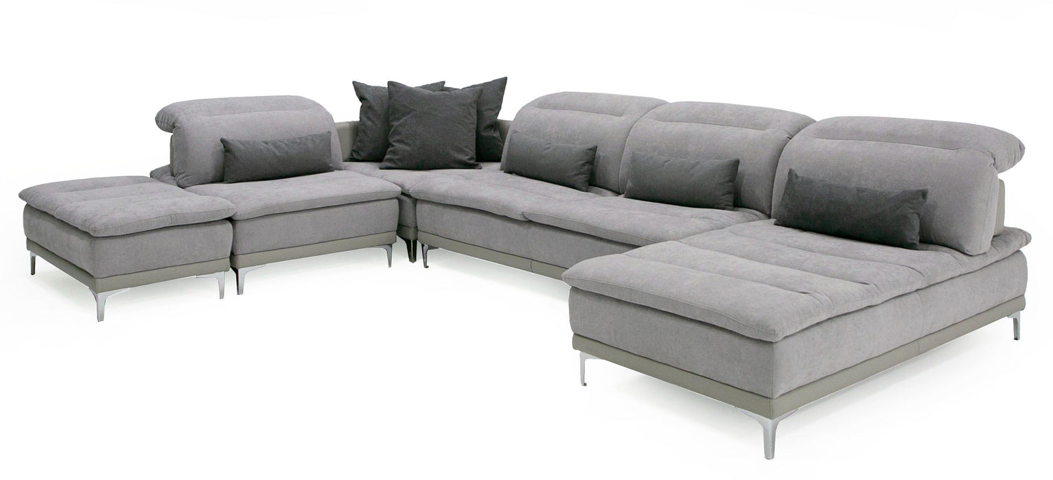 VIG Furniture - David Ferrari Horizon - Modern Grey Fabric + Grey Leather U Shaped Sectional Sofa - VGFTHORIZON-GREY - GreatFurnitureDeal