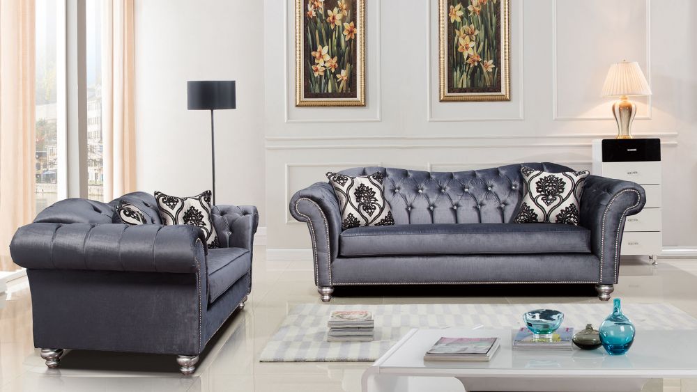 American Eagle Furniture - AE2600 Greyish Blue Fabric Loveseat - AE2600-GB-LS - GreatFurnitureDeal