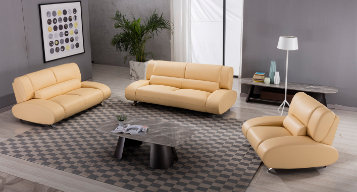 American Eagle Furniture - AE728 Yellow Faux Leather Sofa - AE728-YO-SF