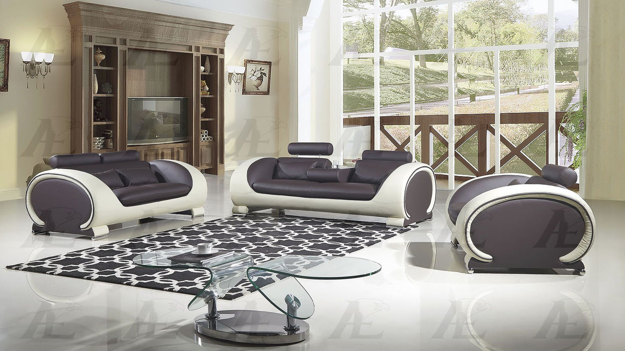 American Eagle Furniture - AE-D802 Dark Chocolate and Cream Faux Leather 3 Piece Living Room Set - AE-D802-DC.CRM-SLC