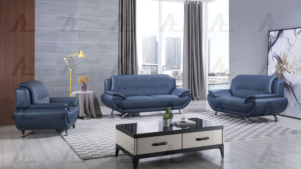American Eagle Furniture - AE208 Blue Faux Leather 2 Piece Sofa Set - AE208-BLUE-SL