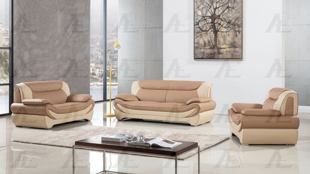American Eagle Furniture - AE209 Camel and Ivory Faux Leather Sofa - AE209-CA.IV-SF - GreatFurnitureDeal