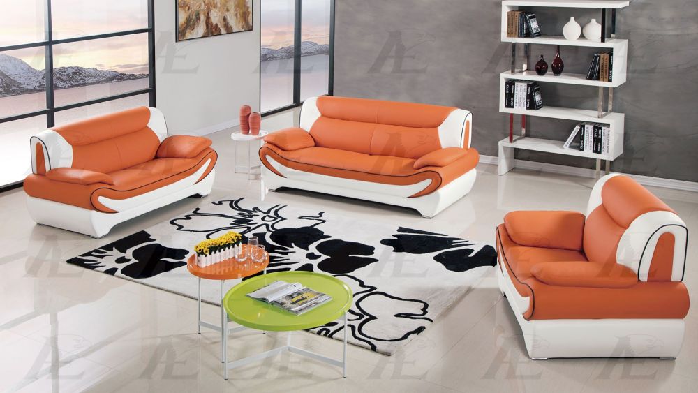 American Eagle Furniture - AE209 Orange and White Faux Leather Loveseat - AE209-ORG.IV-LS