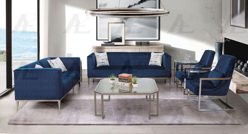 American Eagle Furniture - AE3802 Dark Blue Fabric Loveseat - AE3802-LS
