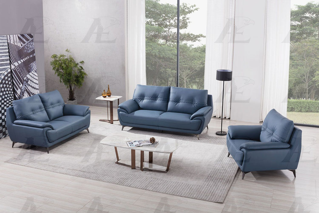 American Eagle Furniture - AE628 Blue Microfiber Leather Loveseat - AE628-Blue-LS