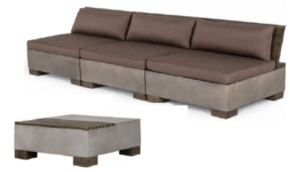 VIG Furniture - Modrest Delaware Modern Concrete Sofa Set with Square Coffee Table - VGLB-RIVI-SQR-SET1 - GreatFurnitureDeal
