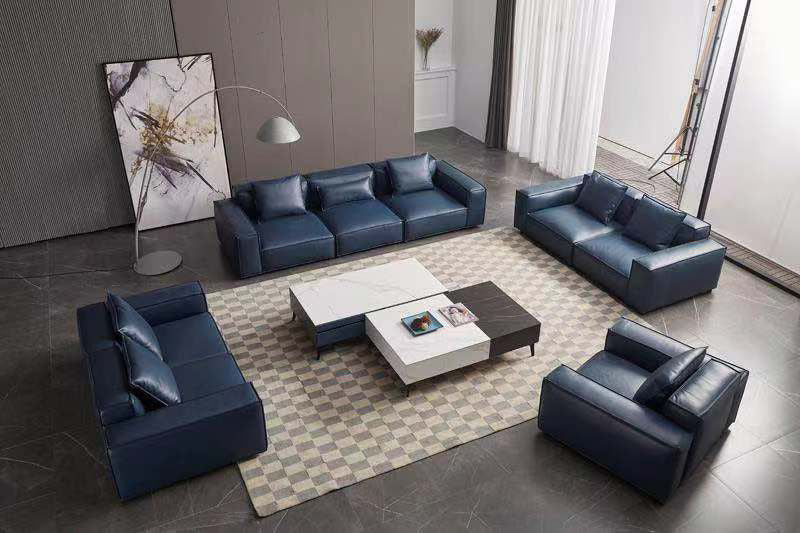 American Eagle Furniture - EK9608 Navy Blue Full Leather 2 Piece Sofa Set - EK8008-NB-SL - GreatFurnitureDeal