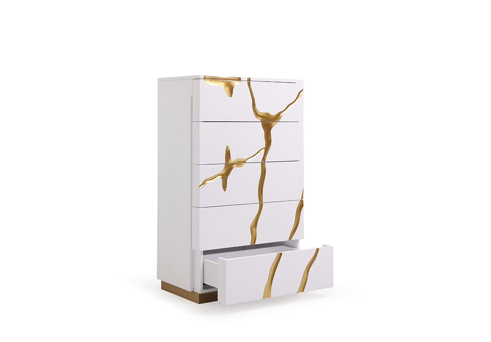 VIG Furniture - Modrest Aspen Modern White & Gold Chest - VGVCJ1801-5H-WHT - GreatFurnitureDeal