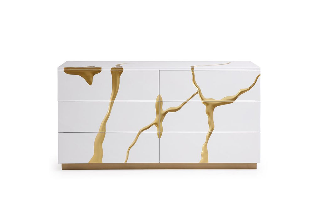 VIG Furniture - Modrest Aspen Modern Wide White and Gold Dresser - VGVC-J1801-D-L-B-W