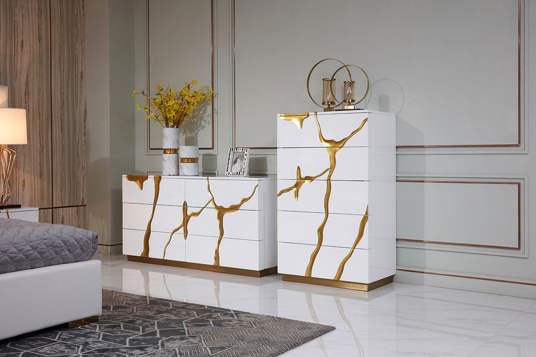 VIG Furniture - Modrest Aspen Modern White & Gold Chest - VGVCJ1801-5H-WHT