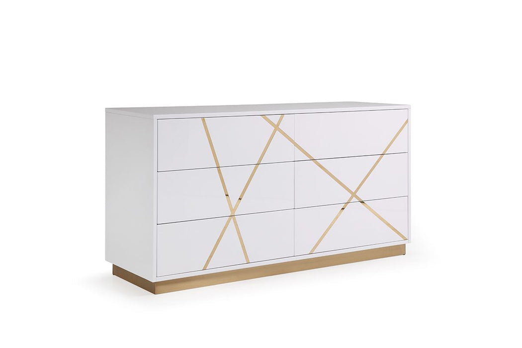 VIG Furniture - Modrest Nixa Modern Wide White and Gold Dresser - VGVCJ1909-D-WHT-1-W