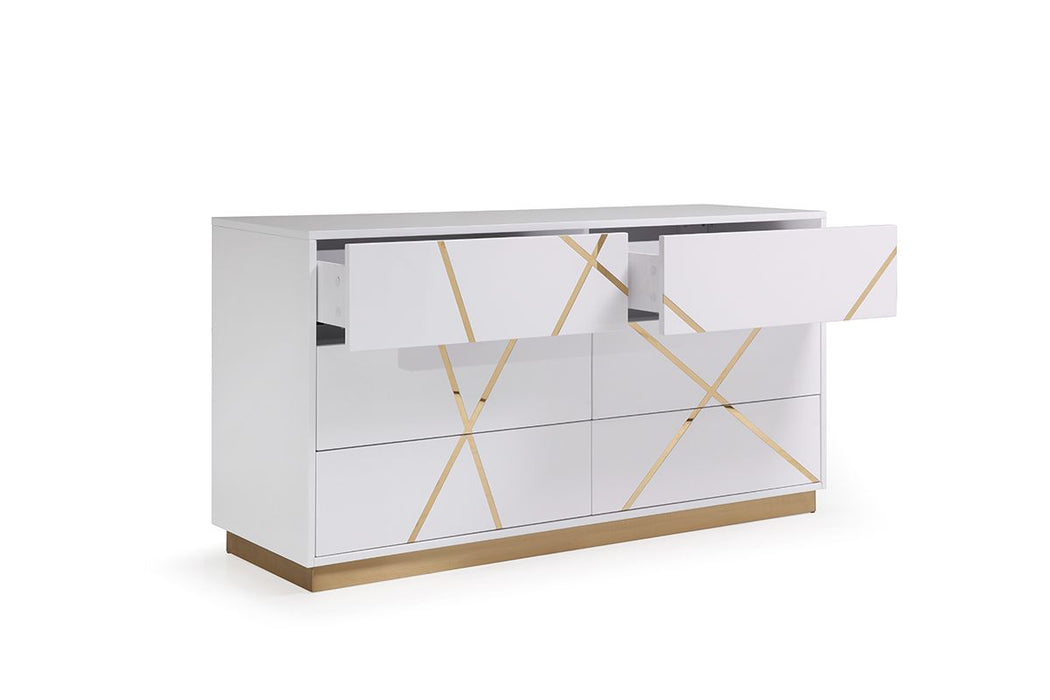 VIG Furniture - Modrest Nixa Modern Wide White and Gold Dresser - VGVCJ1909-D-WHT-1-W - GreatFurnitureDeal