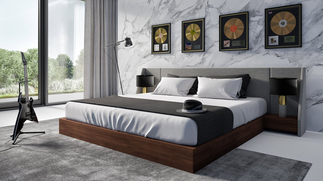 VIG Furniture - Nova Domus Janice - Modern Grey Fabric and Walnut Eastern King Bed - VGMA-BR-88-BED-EK - GreatFurnitureDeal