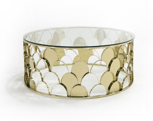 VIG Furniture - Modrest Javier Modern Glass & Gold Round Coffee Table - VGVCCT088 - GreatFurnitureDeal