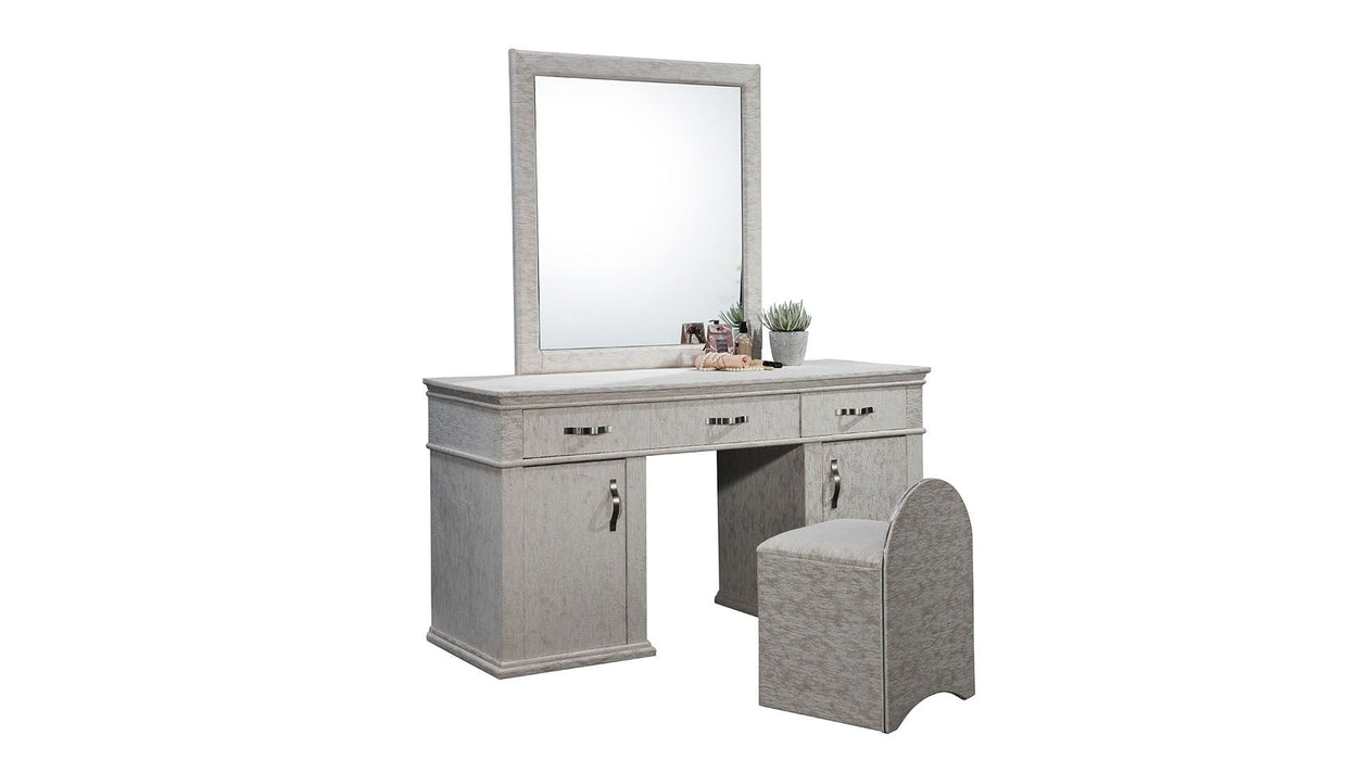 American Eagle Furniture - JT006 Beige Fabric Vanity with Stool - JT006-BE - GreatFurnitureDeal
