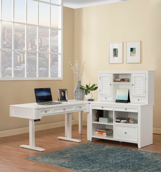 Parker House - Boca 5 Piece Power Lift Desk with Credenza in Cottage White - BOC-5PC-LIFT-LDSK-CDZ-H - GreatFurnitureDeal