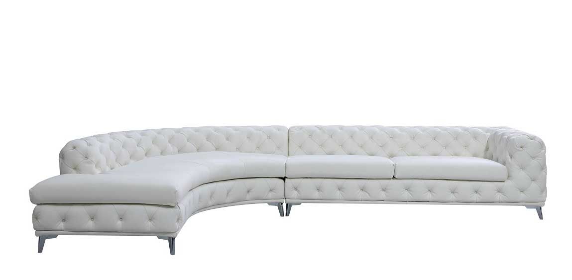 VIG Furniture - DIvani Casa Kohl Contemporary White LAF Curved Shape Sectional Sofa w/ Chaise - VGEV-2179-WHT-LAF-SECT