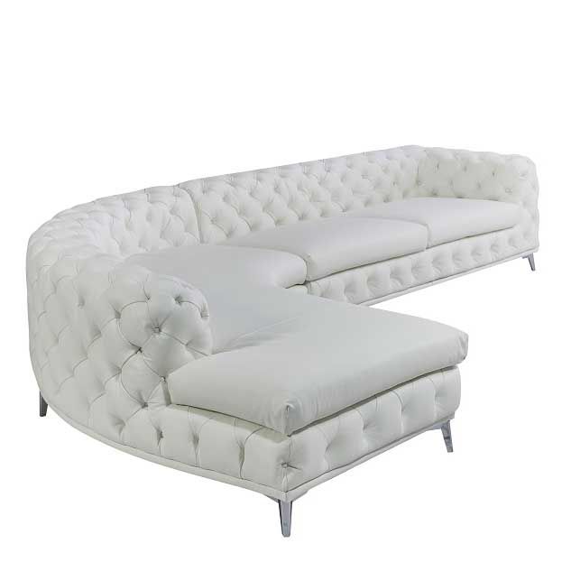 VIG Furniture - DIvani Casa Kohl Contemporary White LAF Curved Shape Sectional Sofa w/ Chaise - VGEV-2179-WHT-LAF-SECT - GreatFurnitureDeal