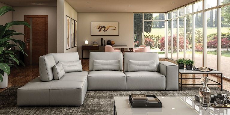 VIG Furniture - Coronelli Collezioni Hollywood Italian Light Grey Leather LAF Chaise Sectional Sofa - VGCC-HOLLYWOOD-GREY-LAF-SECT
