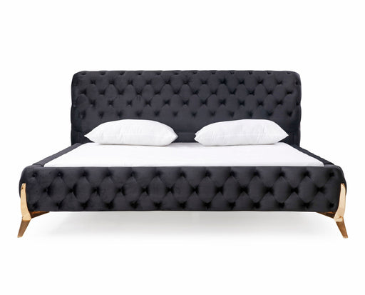 VIG Furniture - Modrest Legend Modern Black Velvet & Rosegold California King Bed - VGVCBD8111-15-BLKROSE-BED-CK - GreatFurnitureDeal