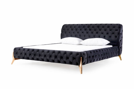 VIG Furniture - Modrest Legend Modern Black Velvet & Rosegold Eastern King Bed - VGVCBD8111-15-BLKROSE-BED-EK - GreatFurnitureDeal
