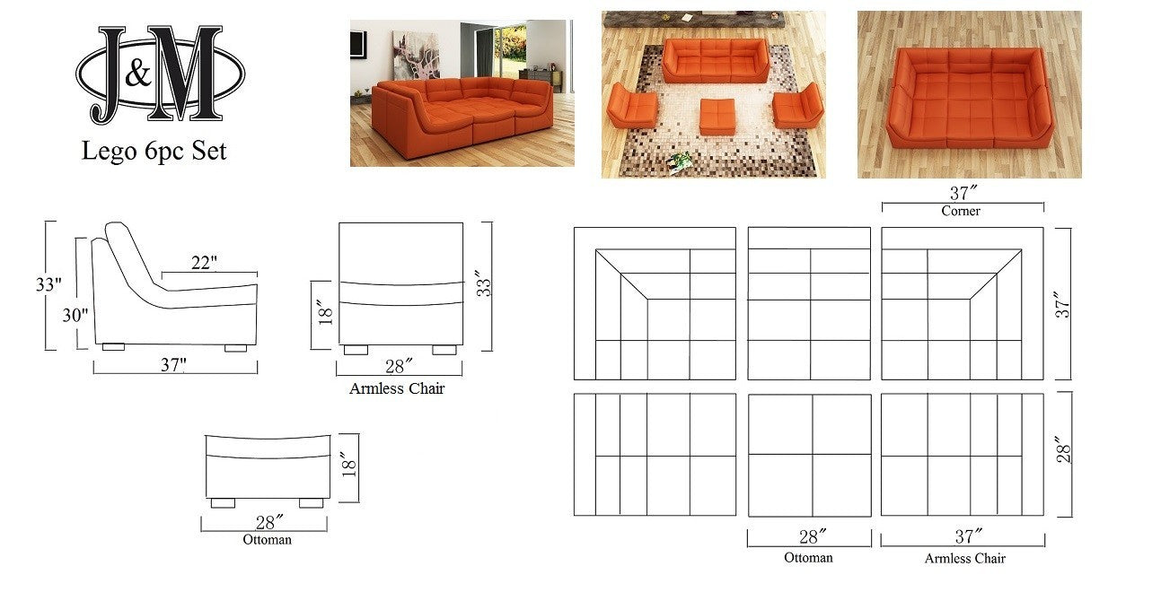 J&M Furniture - Lego 6pc Sofa Set in Pumpkin - 176652-PUMPKIN