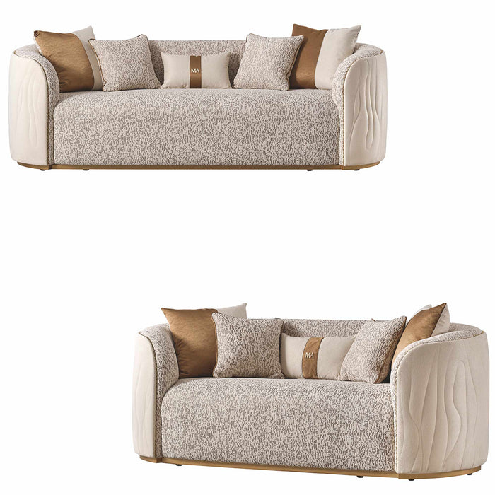 AICO Furniture - Gineverra 2 Piece Bouclé Sofa Set in Ivory/Gold - LFR-GNVA815-825-BSC-839 - GreatFurnitureDeal