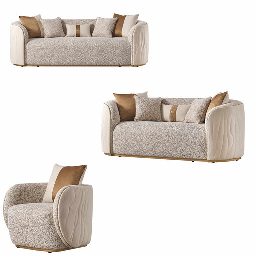AICO Furniture - Gineverra 3 Piece Bouclé Living Room Set in Ivory/Gold - LFR-GNVA815-825-835-BSC-839 - GreatFurnitureDeal