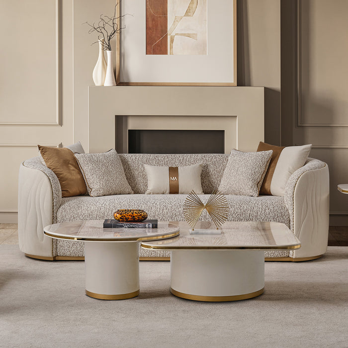 AICO Furniture - Gineverra 2 Piece Bouclé Sofa Set in Ivory/Gold - LFR-GNVA815-825-BSC-839 - GreatFurnitureDeal