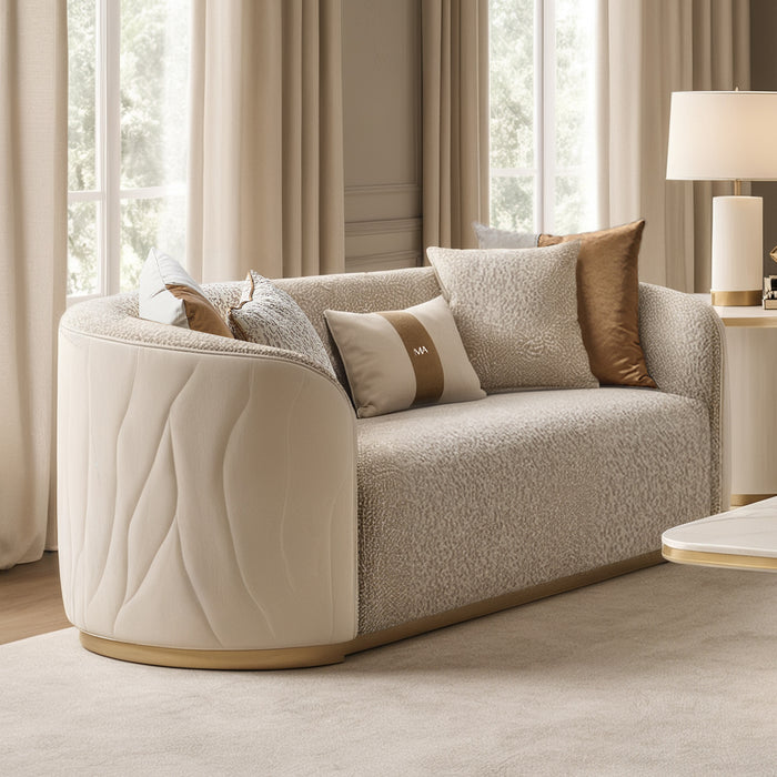 AICO Furniture - Gineverra Bouclé Loveseat in Ivory/Gold - LFR-GNVA825-BSC-839 - GreatFurnitureDeal