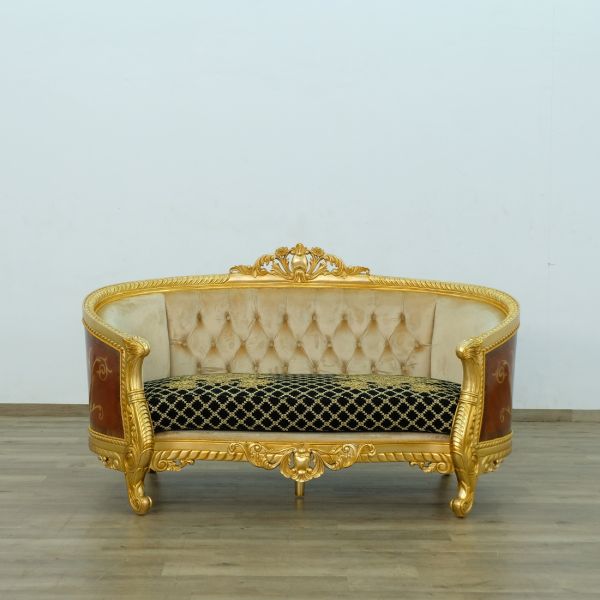 European Furniture - Luxor Loveseat in Gold Leaf Black - 68585-L - GreatFurnitureDeal
