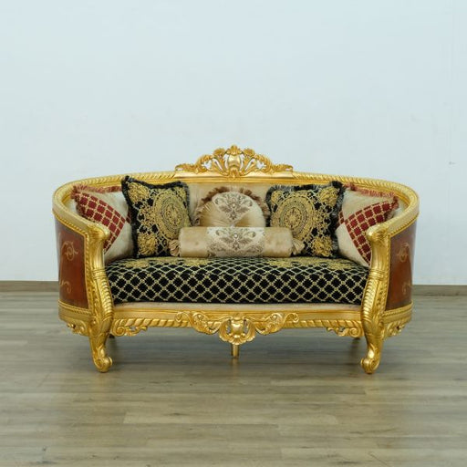 European Furniture - Luxor Loveseat in Gold Leaf Black - 68585-L - GreatFurnitureDeal