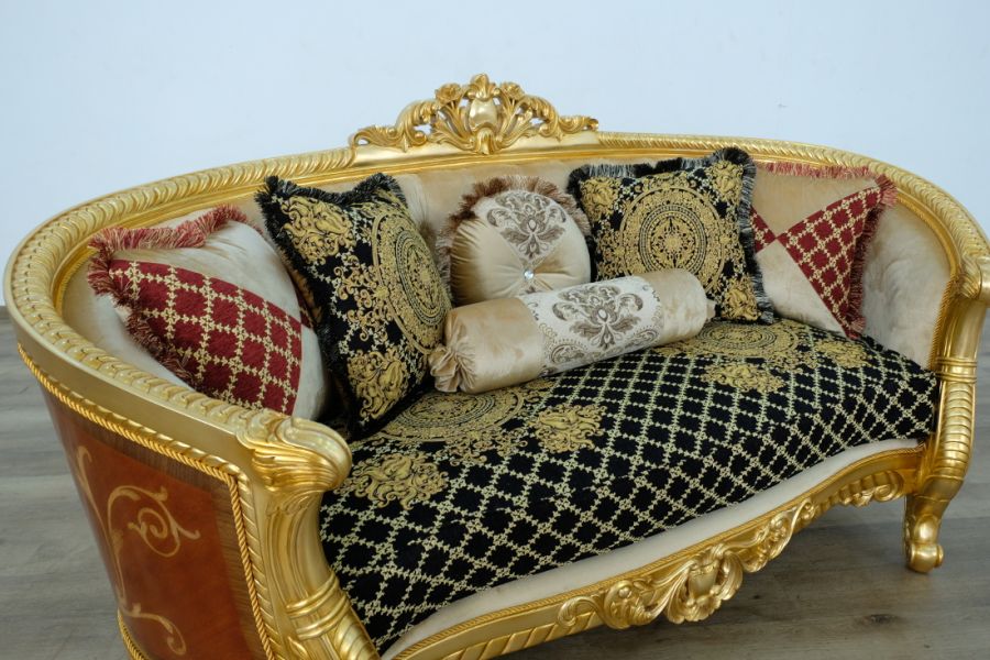 European Furniture - Luxor Loveseat in Gold Leaf Black - 68585-L - GreatFurnitureDeal