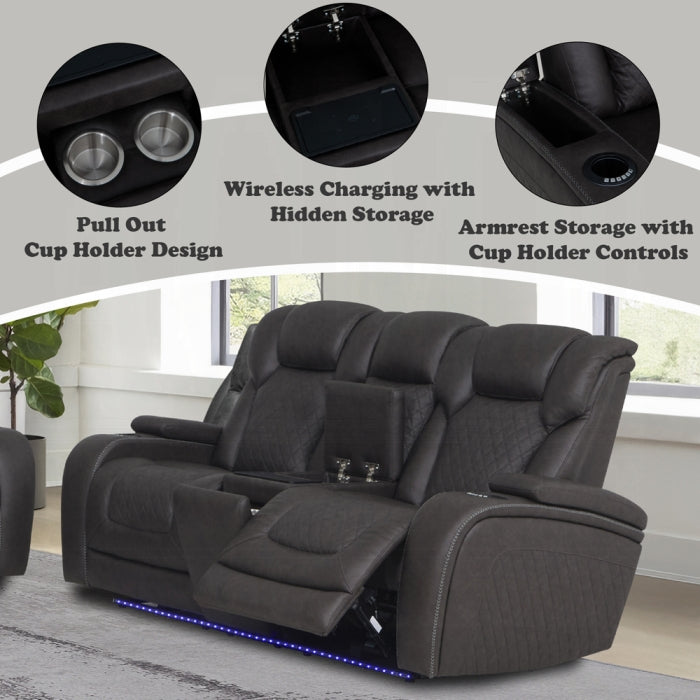 Acme Furniture - Wendell Power Motion Loveseat w/Console, Wireless Charger, Storage, USB & LED - LV06221 - GreatFurnitureDeal
