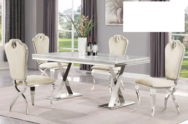 Mariano Furniture - LX008 - 5 Piece Dining Table Set in Cream/Silver- BM-LX008CS5 - GreatFurnitureDeal