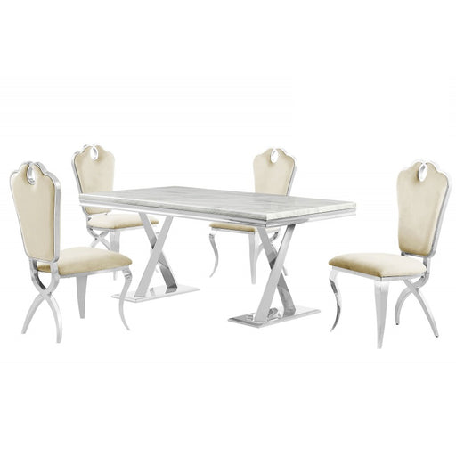 Mariano Furniture - LX008 - 5 Piece Dining Table Set in Cream/Silver- BM-LX008CS5 - GreatFurnitureDeal