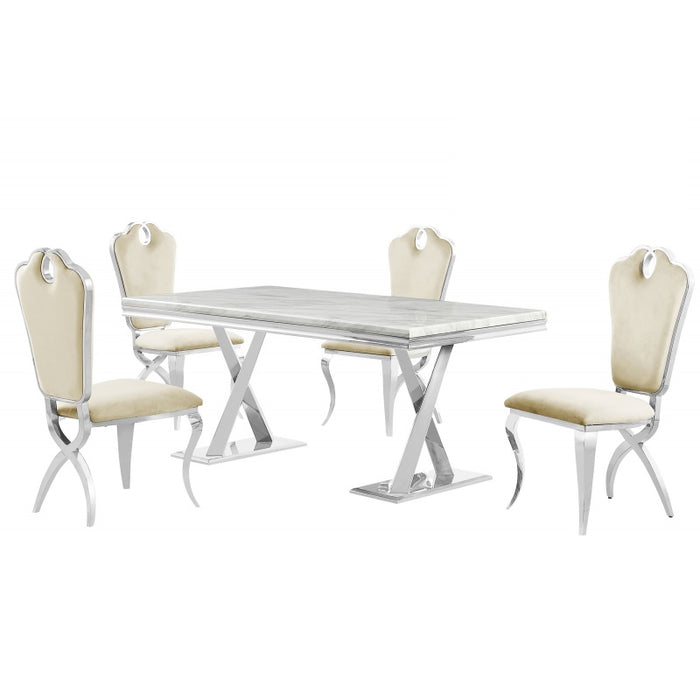 Mariano Furniture - LX008 - 5 Piece Dining Table Set in Cream/Silver- BM-LX008CS5 - GreatFurnitureDeal