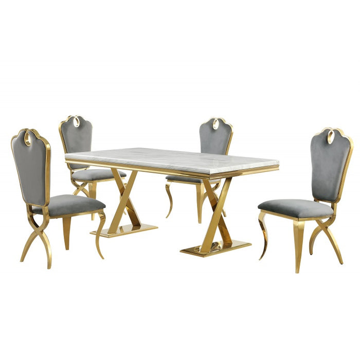 Mariano Furniture - LX008 5 Piece Round Dining Table Set - BM-LX008-GREY-5SET - GreatFurnitureDeal