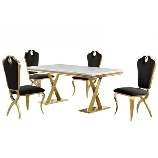 Mariano Furniture - LX008 5 Piece Round Dining Table Set - BM-LX008-BLK-5SET - GreatFurnitureDeal