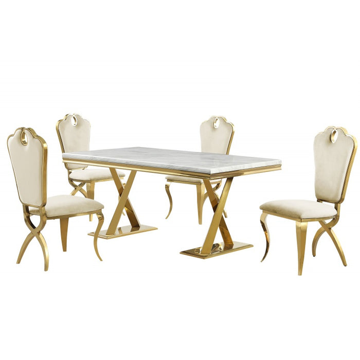 Mariano Furniture - LX008 5 Piece Round Dining Table Set - BM-LX008-CRM-5SET - GreatFurnitureDeal