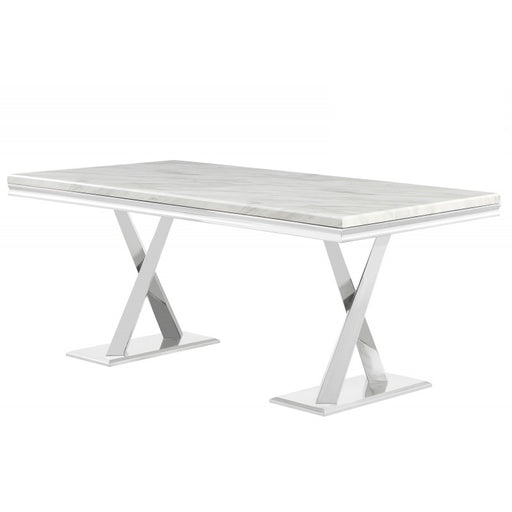 Mariano Furniture - LX008 - 5 Piece Dining Table Set in Cream/Silver- BM-LX008CS5 - GreatFurnitureDeal