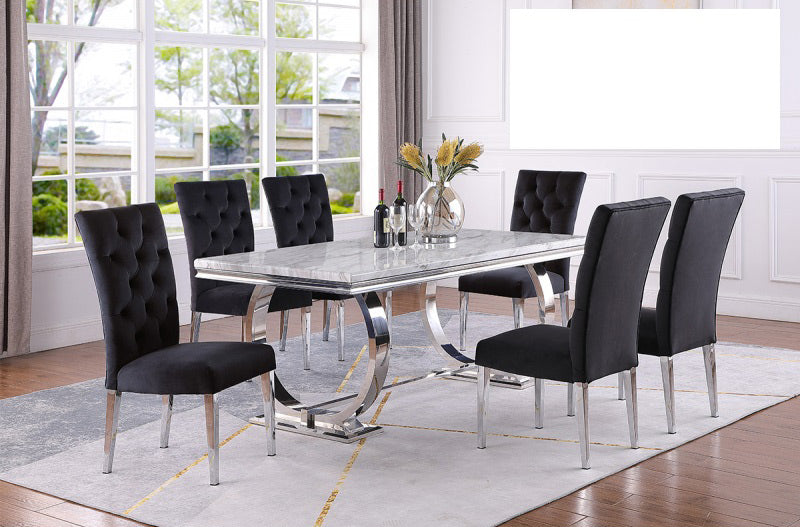 Mariano Furniture - LX01 - 7 Piece Rectangle Dining Table Set in Black/Silver - BM-LX01BLK7 - GreatFurnitureDeal