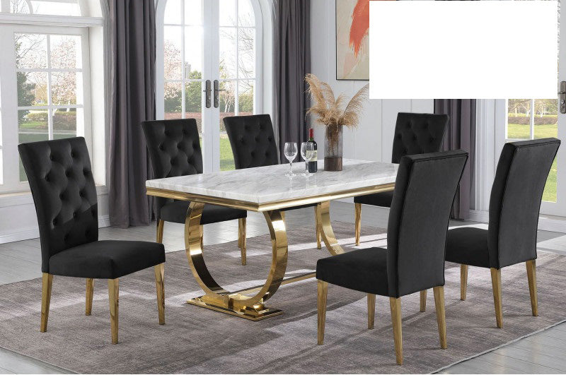 Mariano Furniture - LX01 - 7 Piece Rectangle Dining Table Set in Black/Gold - BM-LX01BLKG7 - GreatFurnitureDeal