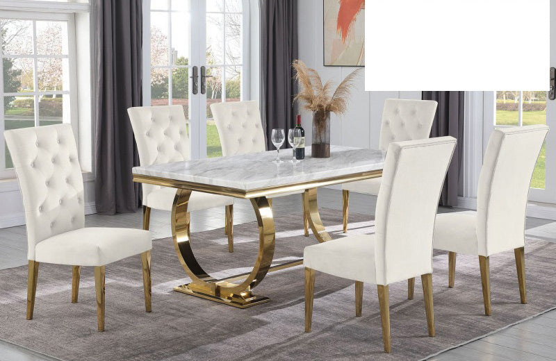 Mariano Furniture - LX01 - 7 Piece Rectangle Dining Table Set in Cream/Gold - BM-LX01CG7 - GreatFurnitureDeal