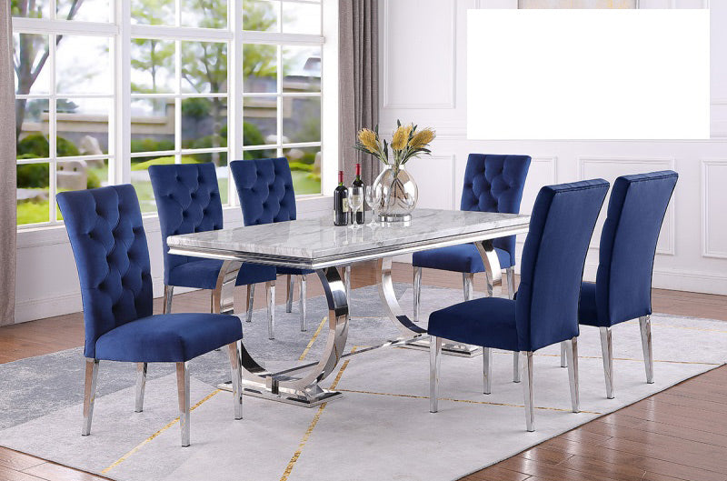 Mariano Furniture - LX01 - 7 Piece Rectangle Dining Table Set in Navy Blue/Silver - BM-LX01BL7 - GreatFurnitureDeal