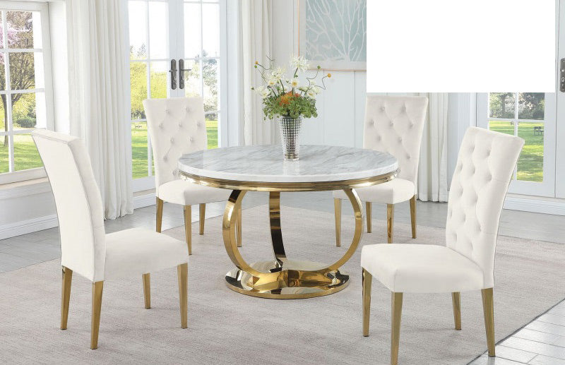 Mariano Furniture - LX02 - 5 Piece Dining Table Set in Cream/Gold - BM-LX02CG5 - GreatFurnitureDeal