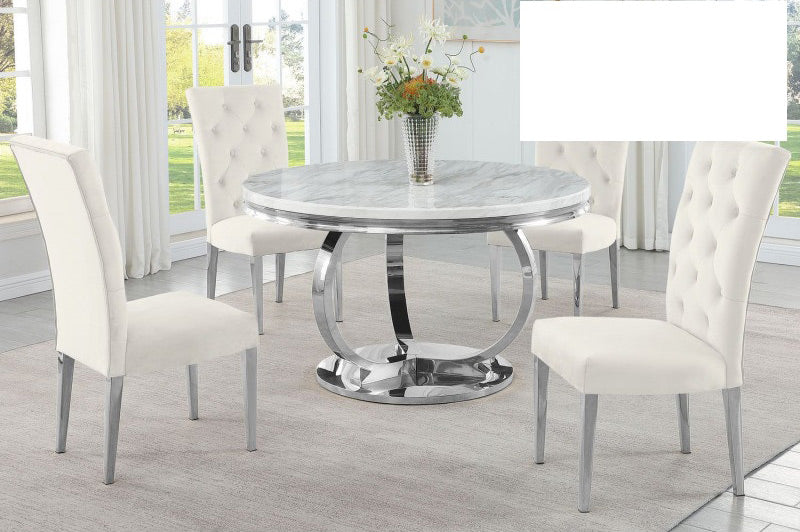 Mariano Furniture - LX02 - 5 Piece Dining Table Set in Cream/Silver- BM-LX02C5 - GreatFurnitureDeal